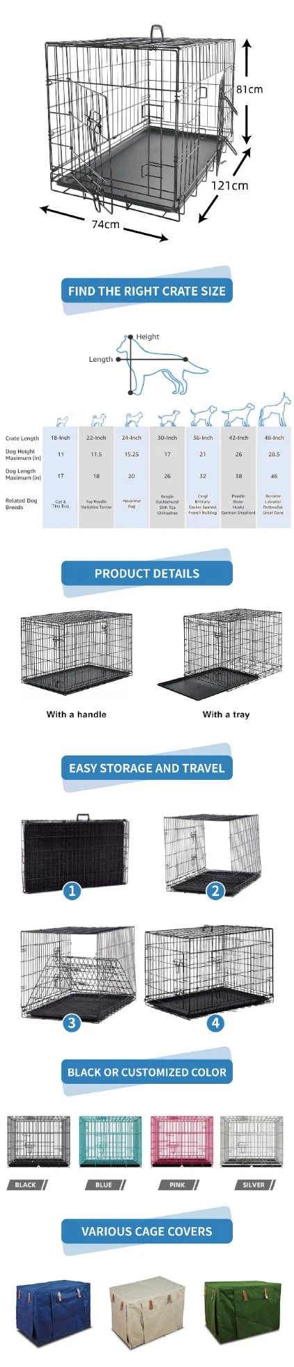 Excellence and Versatility with Our Premium 48-Inch Double Door Folding Metal Dog Crate